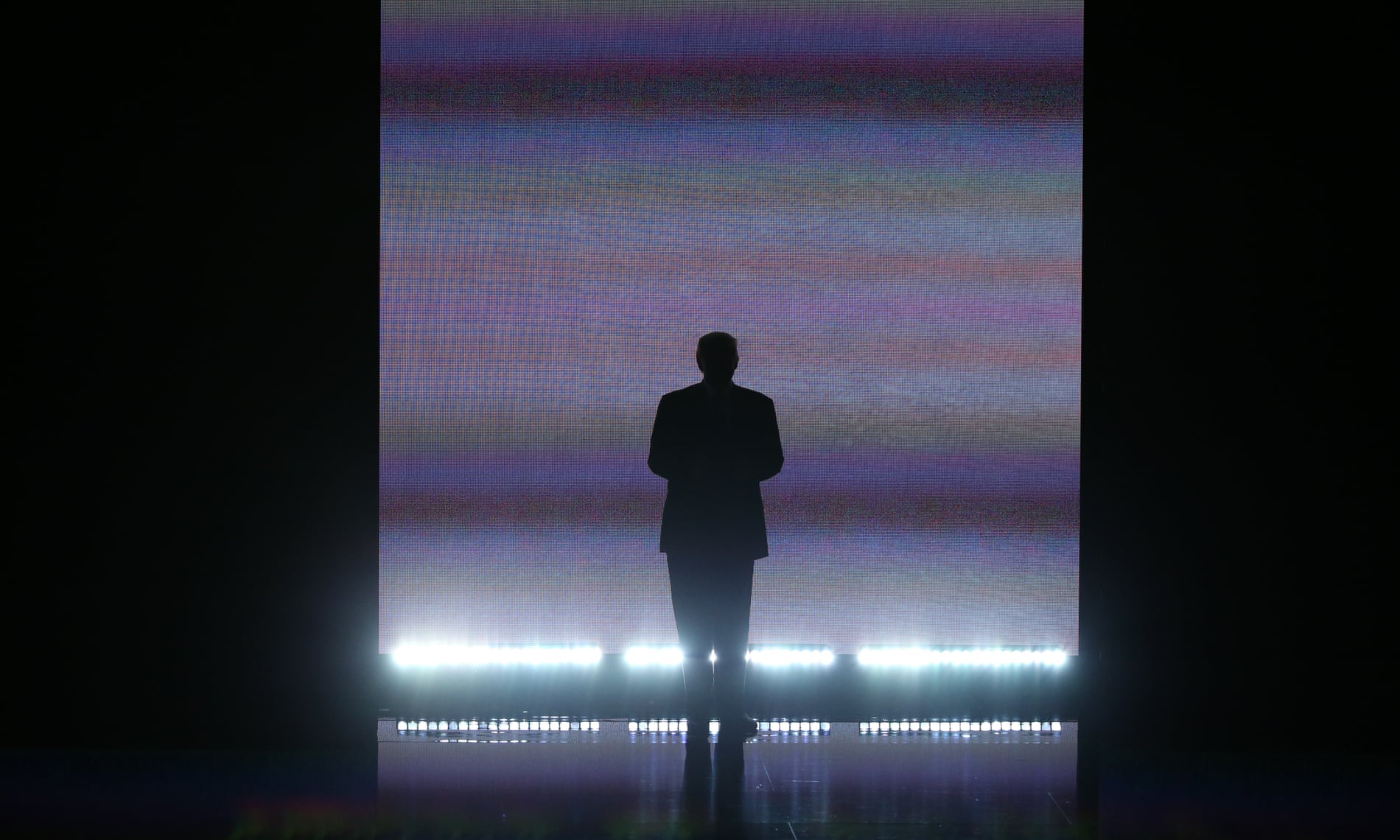 Donald Trump is seen on stage during the Republican National Convention in Cleveland in 2016.