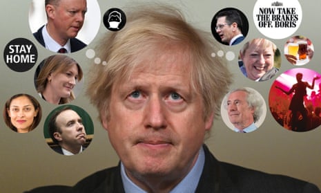 Boris Johnson with thought bubbles