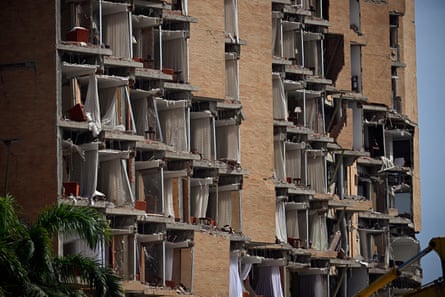 A view shows heavily damaged rooms
