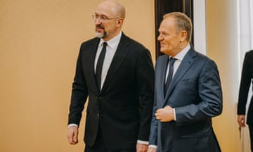 Polish prime minister Donald Tusk, right, and his Ukrainian counterpart Denysa Shmyhala meet in Warsaw.