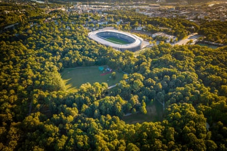 Aerial position of Kaunas Darius and Girenas stadium, Lithuania