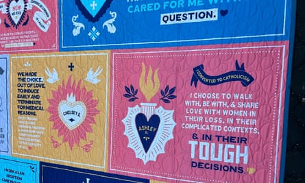 Close up image of the quilt showing some of the stories