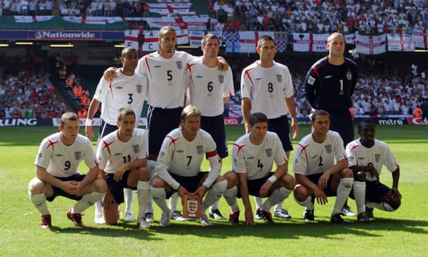 Shaun Wright-Phillips (bottom right) lines up before England’s game against Wales in 2005. Of his teammates in this game, four (Rio Ferdinand, Frank Lampard, David Beckham and Joe Cole) also played with his father Ian.