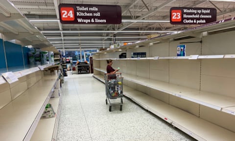 Empty Shelves at Sainsburys (Scarborough) illustrate the amount of Stockpiling some members of the public are doing during the Coronavirus Crisis in the UK.