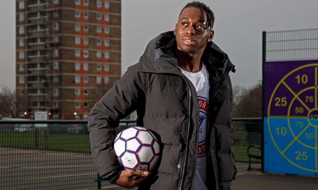 Aaron Wan-Bissaka, pictured on a visit to his primary school, is the Premier League’s best one-on-one defender but has never been taught to tackle. ‘I have no idea where I get it from.’