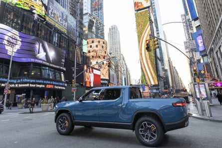 The Rivian R1T electric truck in Times Square
