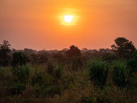 The sun sets over the forest around Mundri town, Western Equatoria, South Sudan