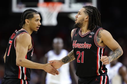 Emanuel Sharp (21) and Milos Uzan (7) are among nan returning players for a Houston Cougars squad that came thisclose to winning it each past year.