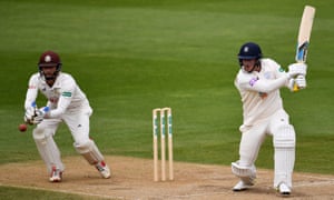 Sam Northeast of Hampshire plays a shot during his innings against Surrey.