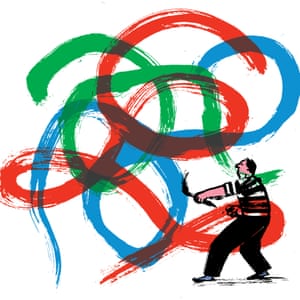 Person painting lines of colour