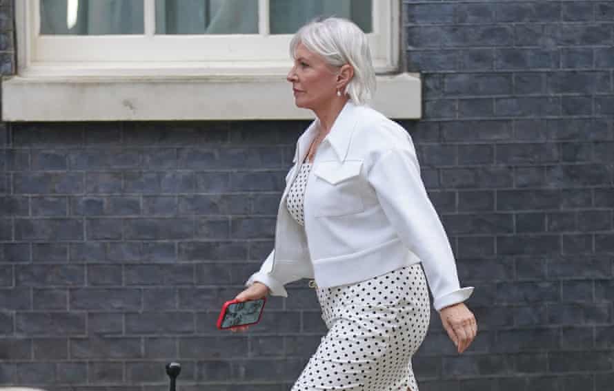 Nadine Dorries, the culture secretary, arriving at Downing Street for cabinet this morning. Later her landmark online safety bill will get its second reading in the Commons.