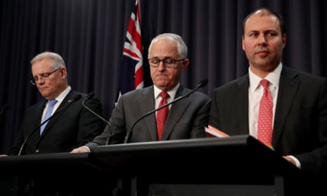 Scott Morrison, Malcolm Turnbull and Josh Frydenberg at a press conference at Parliament House