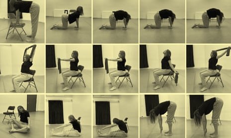 lots of small pictures of a person stretching in a room
