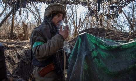 A Ukrainian service member near the frontline city of Bakhmut.