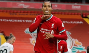 Liverpool v Leeds United, Premier League<br>12.09.20 Liverpool v Leeds United, Premier League. Picture By Tom Jenkins / NMC Pool Virgil van Dijk of Liverpool scores and celebrates scoring his teams 2nd goal