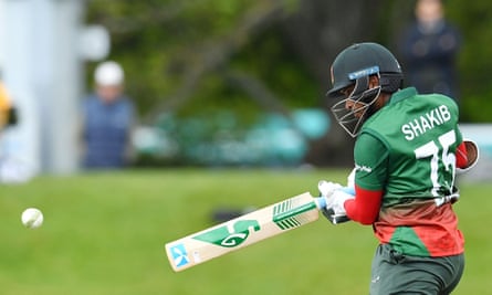 Bangladesh’s Shakib Al Hasan plays a shot during the Twenty20 tri-series match against Pakistan at Hagley Oval in Christchurch this month.