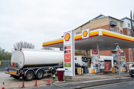 A petrol tanker transportation astatine a Shell petrol position successful Slough, Berkshire wherever prices were 156.9p for petrol and 178.9p for diesel connected 29 March.