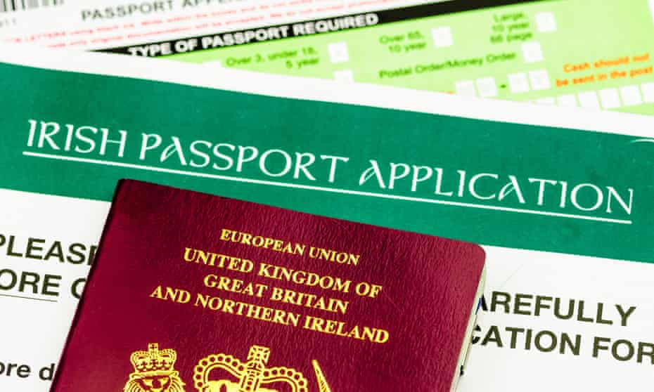 Irish passport and application form