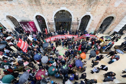There was also a protest outside the Arsenale, the building hosting the Israeli pavilion.