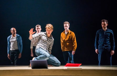 Building detail … The Inheritance at the Young Vic in 2018 (with Andrew Burnap as Toby Darling, centre).