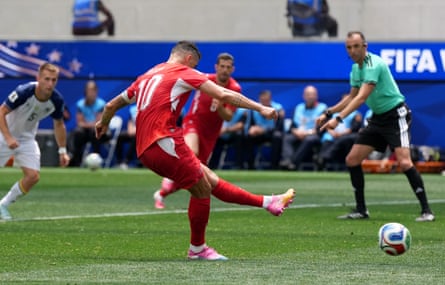 Granit Xhaka scores Switzerland’s fourth goal from the penalty spot