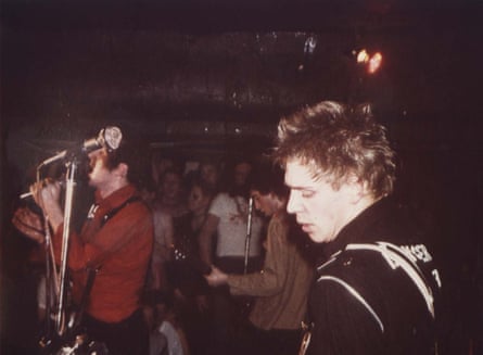 Left to right: Joe strummer (obscured), Mick Jones, Paul Simonon.