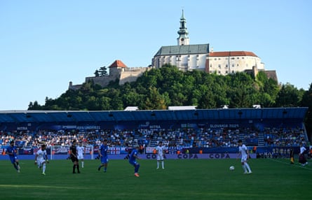England v Slovenia with Nitra’s castle in the background