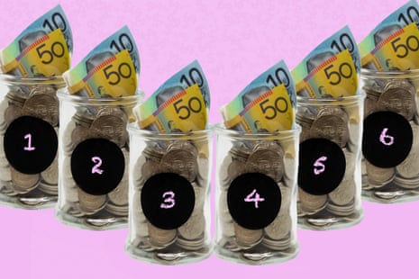 Australian money in a glass container.