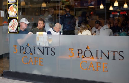 Spurs fans dining in the 3 Points Cafe on Tottenham High Road