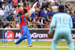 Gulbadin Naib plays a shot.