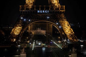 ‘Merci’ is displayed on the Eiffel Tower in Paris, France