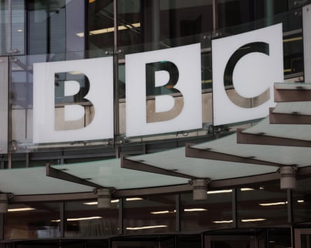 The BBC logo above the entrance to its headquarters in London, Britain, 16 November 2025