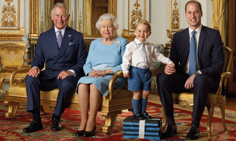 The Queen is flanked by the Prince of Wales, Prince George and the Duke of Cambridge for this portrait to mark her 90th birthday.