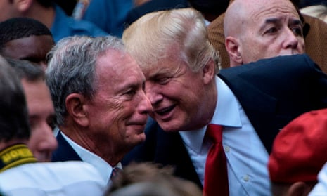 Donald Trump speaks to Michael Bloomberg during a memorial service in New York on 11 September 2016.