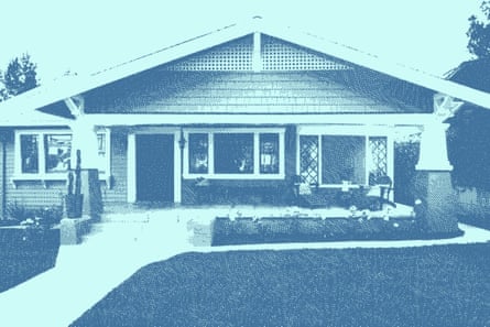 stylized blue and white image of house