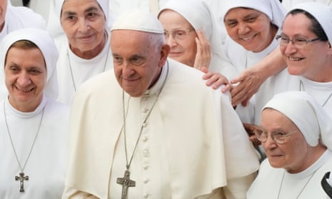 Pope Francis at the Vatican in August with some nuns.