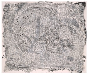 Ngangkari Ngura (Healing Country) by Betty Muffler, black dot art painting