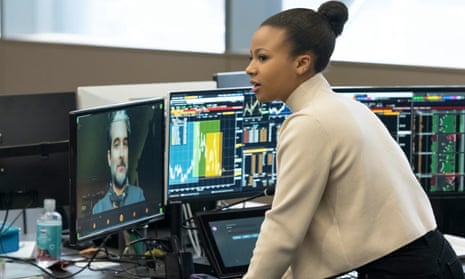 Harper (Myha’la Herrold) watches Bloom (Jay Duplass) on her monitor in the Industry series two finale