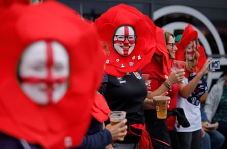 England fans enjoy a pint outside the stadium before the Women’s Rugby World Cup 2025 semi-final match between England and France.