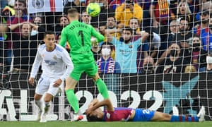 Lucas Vázquez (left) struck in injury time for Real Madrid before Sergio Agüero (not pictured) scored a late consolation for Barcelona. 