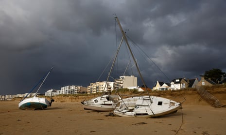 Boats washed ashore on the sand on the beach of Pornichet, Brittany. Winds up to 180km/h slammed the French Atlantic coast overnight along with violent rains and huge waves as Storm Ciarán uprooted trees and blew out windows.