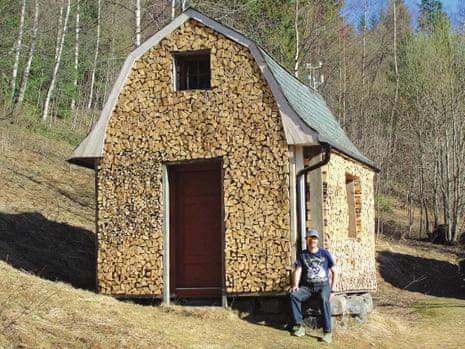 A house covered with firewood.
