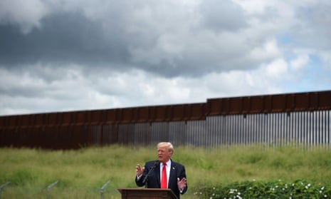 Donald Trump visits an unfinished section of the wall along the US-Mexico border in Pharr, Texas on 30 June 2021. 