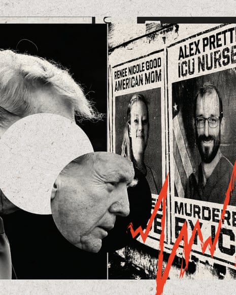 Trump looks at poster