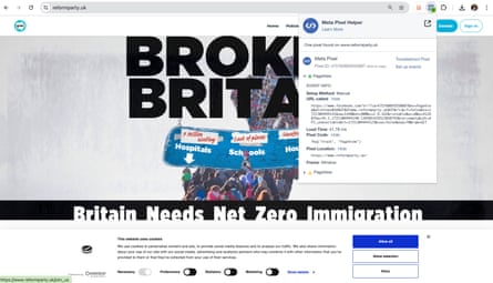 Meta pixel being used on Reform UK website without consent