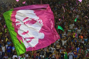 A flag depicting the image of Marielle Franco at Rio carnival