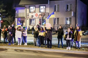 People protest against Russia’s invasion of Ukraine in front of the Belarus embassy in Warsaw, Poland. Thousands of Poles as well as Ukrainians and other foreign nationals living in Poland have protested each day against the Russian invasion, displaying their solidarity with Ukraine