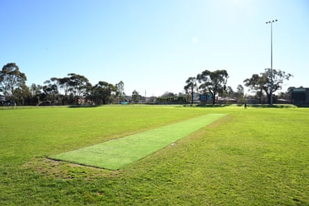The cricket pitch on the oval at Lalor recreation reserve in Melbourne where footballer Nathan Fitzgerald suffered a critical head injury