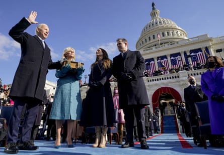 Joe Biden is sworn in in font of US Capitol.