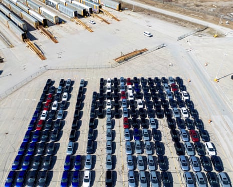 Drone view of parked honda cars